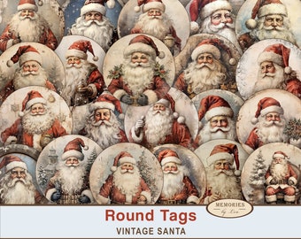 Santa Round Tags, Vintage Christmas Gift Tags, Christmas Printable Tags, Circle Christmas Tags, Journal, Scrapbooking, Digital Download