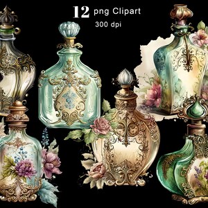 Akvarell parfymflaskor Clipart, Shabby Chic PNG (digital nedladdning) bild 4