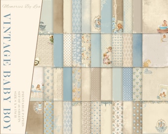 Vintage babyboy-papierpakket, plakboekpapier (digitale download)
