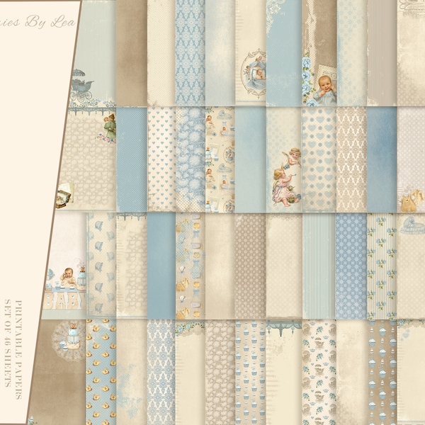 Vintage Baby Boy Printable Paper Pack, Digital Paper, Baby Printable, Junk Journal, Scrapbook, 8.5 x 11, Memories By Lea, Digital Download