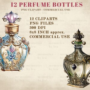 Akvarell parfymflaskor Clipart, Shabby Chic PNG (digital nedladdning) bild 8