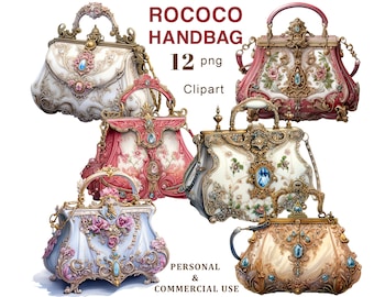 Vintage Rococo Handväskor Clipart, Antik PNG Grafik (Digital Nedladdning)
