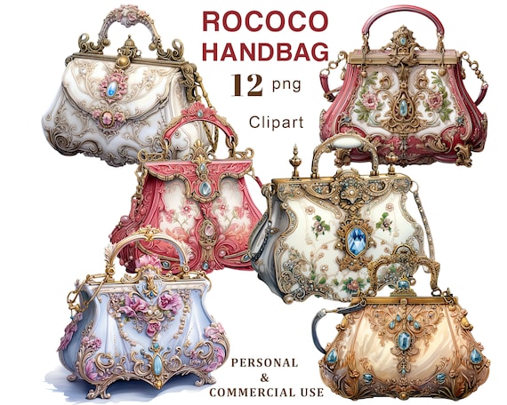 Vintage Rococo Handbags Clipart, Antique PNG Graphics (Digital Download)