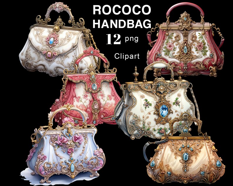Puede incluir: Doce bolsos de estilo vintage adornados, en varios colores y dise&ntilde;os. Cada bolso presenta detalles intrincados, incluyendo patrones florales, acentos dorados y adornos de piedras preciosas. Los bolsos son perfectos para agregar un toque de elegancia a cualquier atuendo.