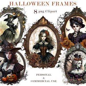 Halloween Frames Watercolor Png Clip Art, Instant Download, Gothic Frames, Scrapbooking, Junk Journal, Ephemera, Sublimation, Commercial use