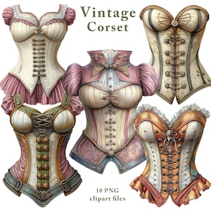 PNG Vintage Corset Clipart, Victorian Fashion Corset Clipart, for Junk Journal, Scrapbooking, Ephemera, Paper Crafting, Digital Download