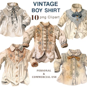 Vintage Boy Shirt Clipart, Toddler Boy PNG Clipart, Little Boy Clothes Graphics for Junk Journal, Scrapbooking, Ephemera, Digital Download
