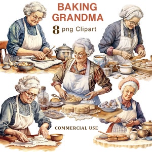 Clipart de cozimento da avó, avó vintage, ilustração PNG da avó, culinária, álbum de recortes, diário de lixo, gráficos de sublimação, uso comercial