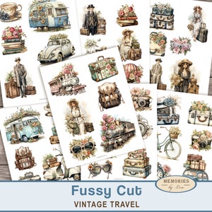 Corte sofisticado, viagem vintage, diário de viagem, férias, itens efêmeros, adesivos digitais, scrapbooking, criação de cartões, download digital, uso comercial