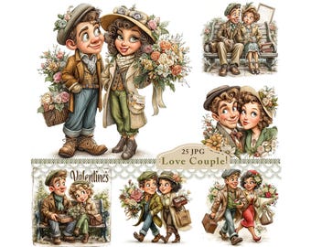 Love Couple Clipart, Funny Romantic Valentine's Day Digital JPG Graphics for Journals, Scrapbooking, Cards