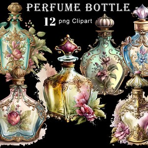 Akvarell parfymflaskor Clipart, Shabby Chic PNG (digital nedladdning) bild 3