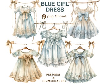 Blue Girl Dress On Hanger Clipart, Baby Girl Dress PNG Clipart for Junk Journal, Paper Crafting, Scrapbooking, Ephemera, Digital Download