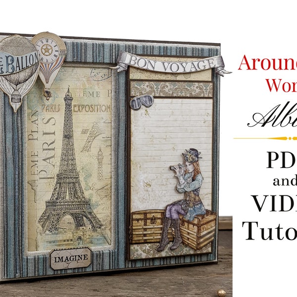 PDF + TUTORIEL VIDÉO / Tutoriel tour du monde mini album / Tutoriel scrapbooking