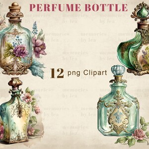 Akvarell parfymflaskor Clipart, Shabby Chic PNG (digital nedladdning) bild 5