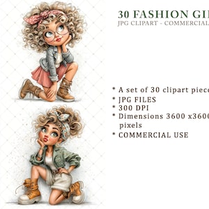 Stylish Fashion Girl Clipart, Chic Feminine Digital JPG Illustration ...