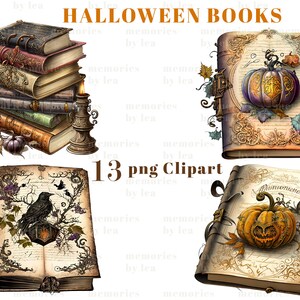 Halloween Bücher Aquarell Clipart, Kürbis Zauberbücher, PNG Clip Art Set, Halloween Grafiken, Papierhandwerk, Junk Journal, kommerzielle Nutzung Bild 5
