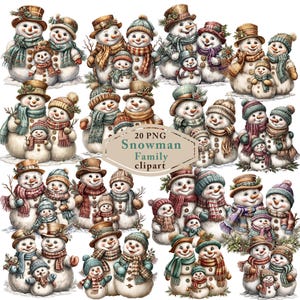 Snowman Family Clipart: Vintage Winter Junk Journal  Ephemera Illustration (Digital Download)