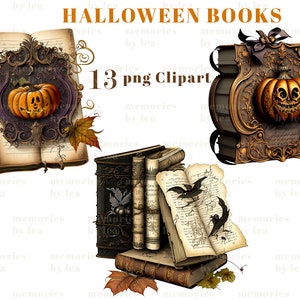 Halloween Bücher Aquarell Clipart, Kürbis Zauberbücher, PNG Clip Art Set, Halloween Grafiken, Papierhandwerk, Junk Journal, kommerzielle Nutzung Bild 7