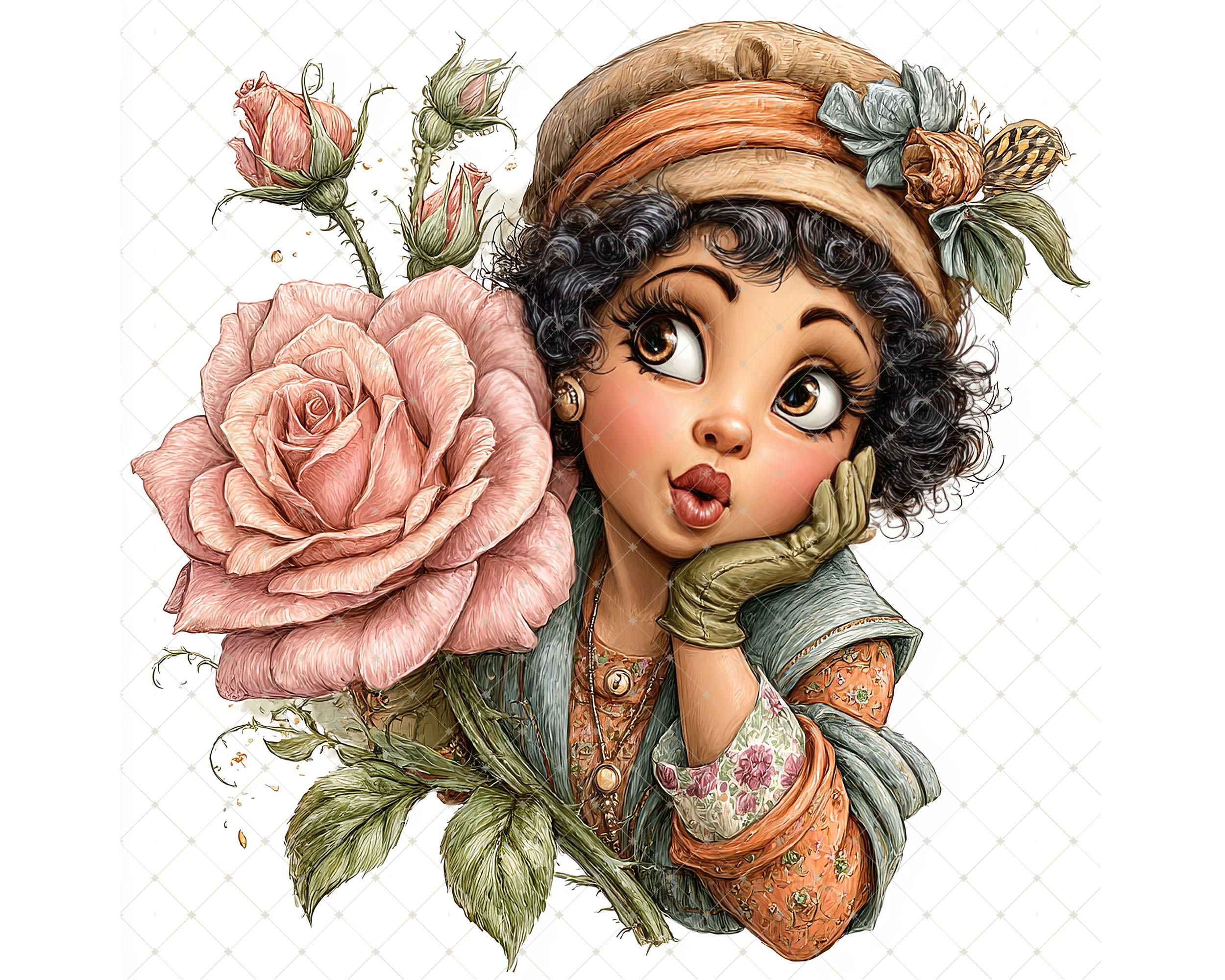 Girl With Rose Clipart, Spring Floral Flapper Girl Digital JPG ...