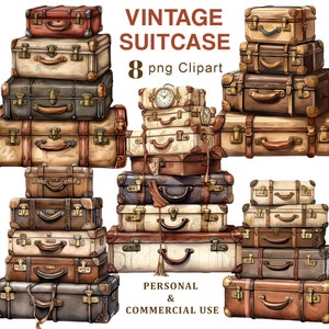 Clipart valises vintage, voyage vintage sacs PNG Clipart, graphiques de vacances, journal indésirable, scrapbooking, éphémères, téléchargement numérique
