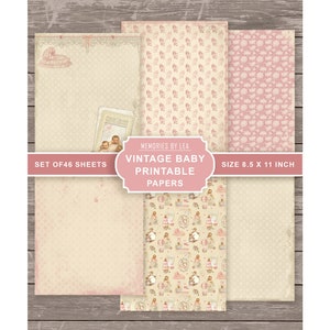 Vintage Baby Girl Printable Paper Pack, Digital Paper, Baby Printable ...