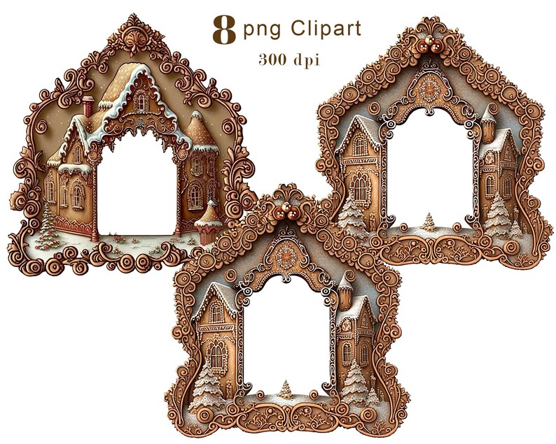 Vintage Gingerbread Frames, Png Christmas Clipart Set, Scrapbook ...