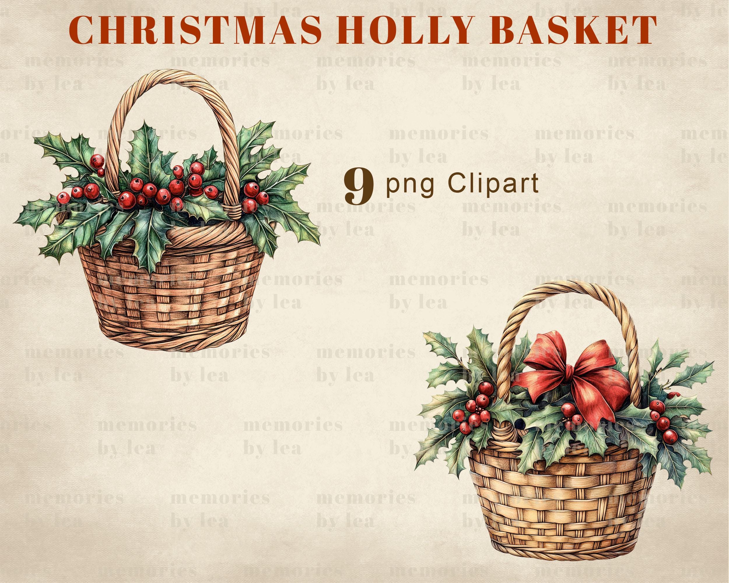 Christmas Holly Basket Clipart, Vintage Holly With Berries PNG Clipart ...