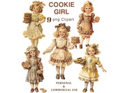 Cookie Girl Clipart, Girl With Cookies PNG Clipart, Baking, Pastry Girl Graphics for Junk Journal, Scrapbooking, Ephemera, Digital Download