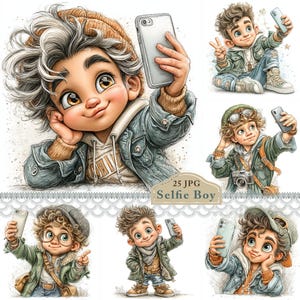 Selfie Boy Clipart, Fun Teen JPG Digital Illustration for Stickers, Ephemera, Junk Journal, Cards