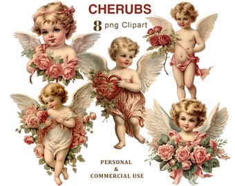 Victorian Cherubs Clipart, Angels PNG Illustration, Valentine's Day Angels, Scrapbook, Junk Journal, Ephemera, Sublimation, Card Making