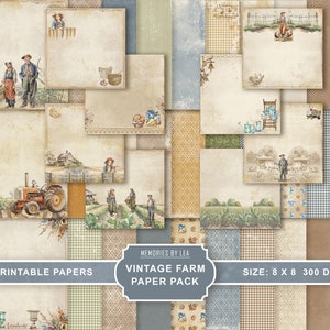 Vintage Farm Printable Digital Paper Pack, Farmhouse Digital Scrapbooking Paper, Farm Life Junk Journal, Memories By Lea, Digital Download
