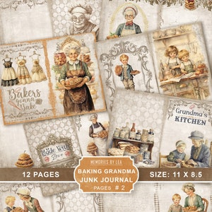 Backen mit Oma Junk Journal Seiten #2, Backwaren, Essen, Küche, Ephemera, Bastelset, Printable, Scrapbookpapier, digitaler Download