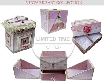 Colección Vintage Baby, Tutorial en PDF sobre cajas de almacenamiento de fotografías, Tutorial en PDF en folio de fotografías