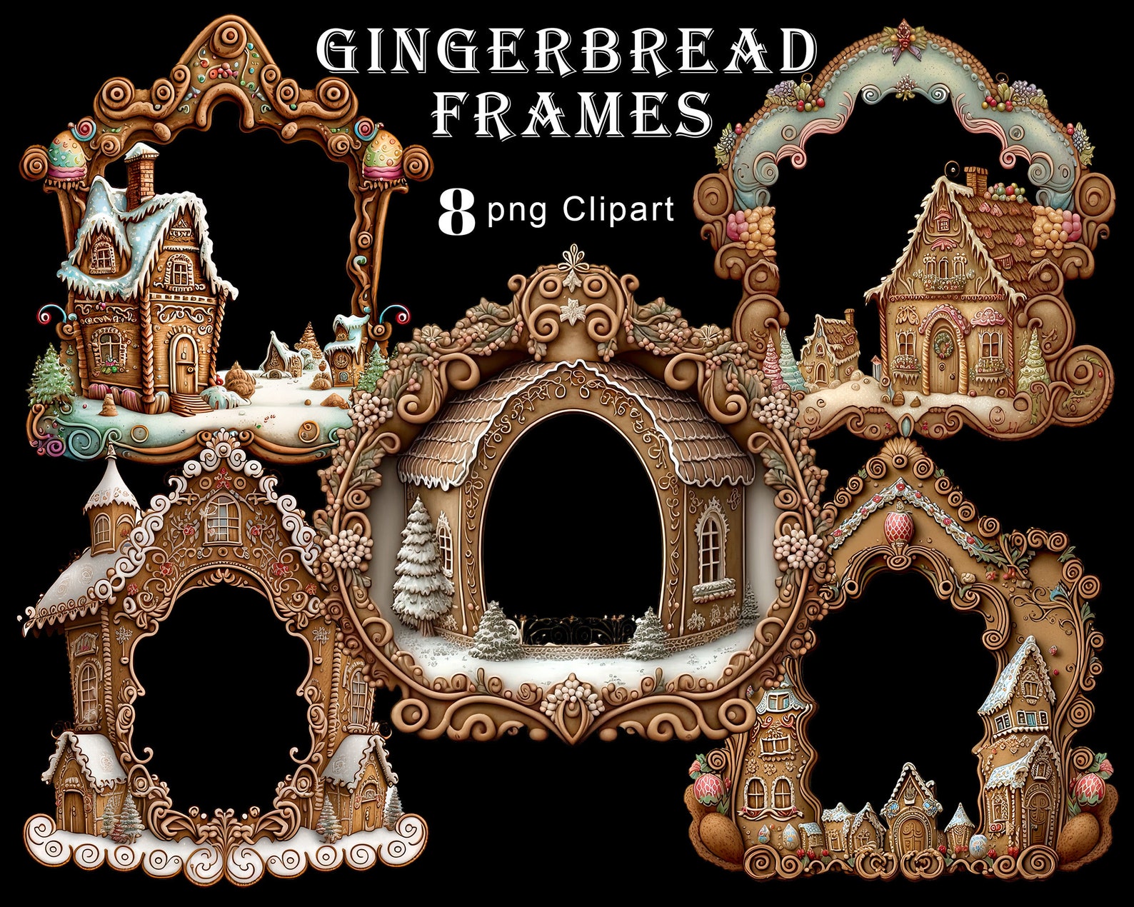 Goingerbread Frame Vintage Gingerbread Frames, Png Christmas Clipart Set, Scrapbook ...