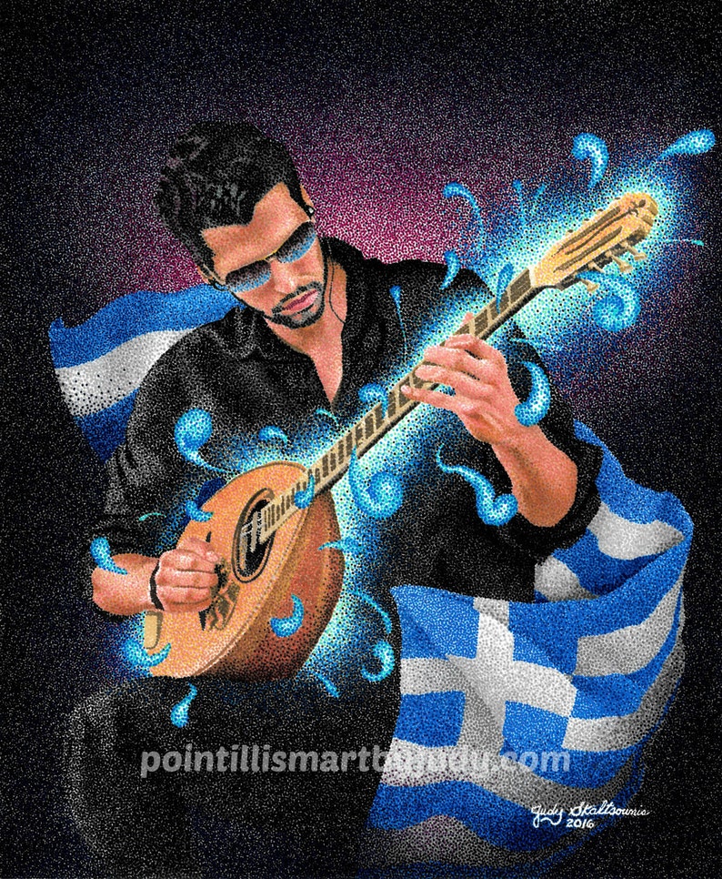 Greek Bouzouki Player Art Print Etsy