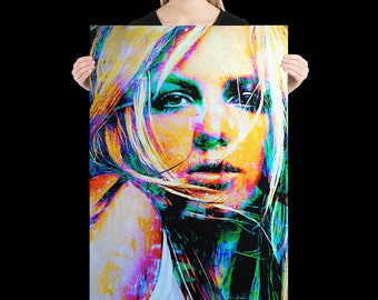 Hand-Signed Vibrant Britney Spears Wall Art Poster by Renowned Artist Mark Lewis ® – Art Print Titled:  (Snow Blind Study 1)