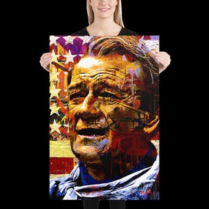Hand-Signed Vibrant John Wayne Wall Art Poster by Renowned Artist Mark Lewis ® – Art Print Titled:  (Faded Glory)
