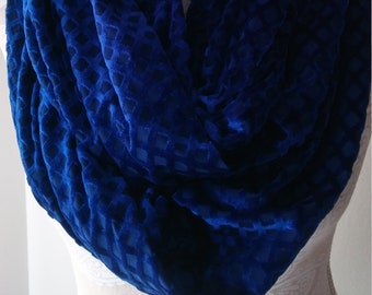 Blue Velvet Burnout Infinity Scarf, Blue velvet scarf. women's winter scarves, scarves women, gift for her, blue scarf, velvet scarves.