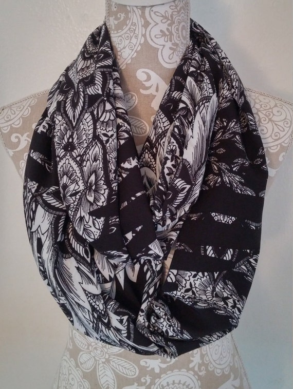 Chiffon Scarf Black and White Infinity Scarf Womens ...