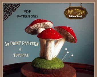 Mushrooms and Moss Pin Cushion SEWING PATTERN & Tutorial PDF Instant Download - Lady St. Clair of Inkblot Lane