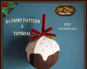 Pudding Bauble Fieltro Adorno PATRÓN DE COSTURA & Tutorial PDF Descarga Instantánea - Lady St. Clair de Inkblot Lane