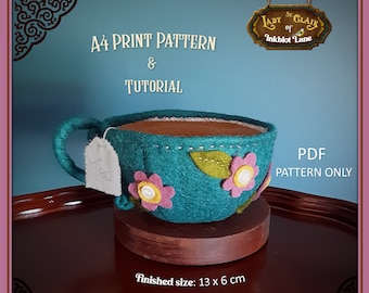 A Cup of Tea Felt Coaster Set SEWING PATTERN & Tutorial PDF Instant Download - Lady St. Clair of Inkblot Lane