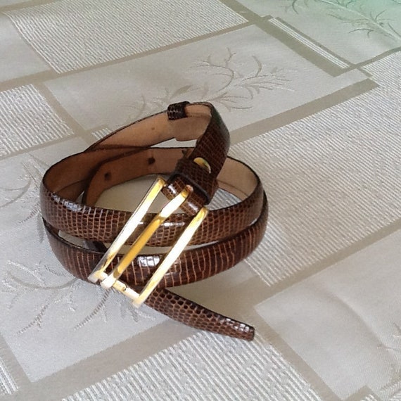 Skinny Reptile Leather Belt, Lizard Texture Luxury