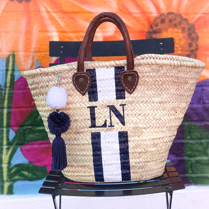 PINK Personalized Straw Bag Monogram Straw Beach Tote Painted Etsy