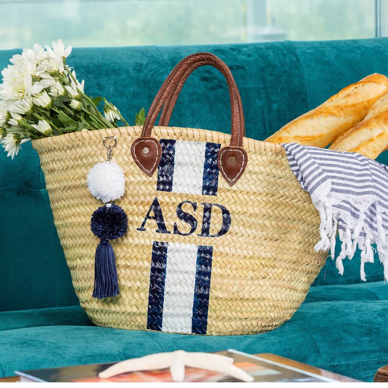 PERSONALIZED French Market Basket Bag Monogram Pink Straw Tote Etsy