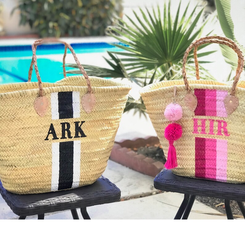 LARGE Straw Beach Bag Personalized Straw Tote Monogrammed Etsy