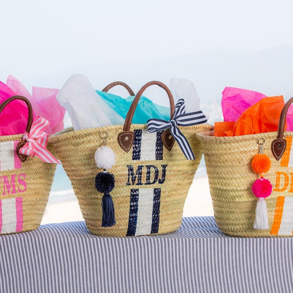 personalised pom pom beach bag