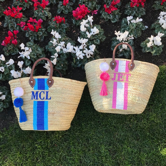monogrammed straw tote