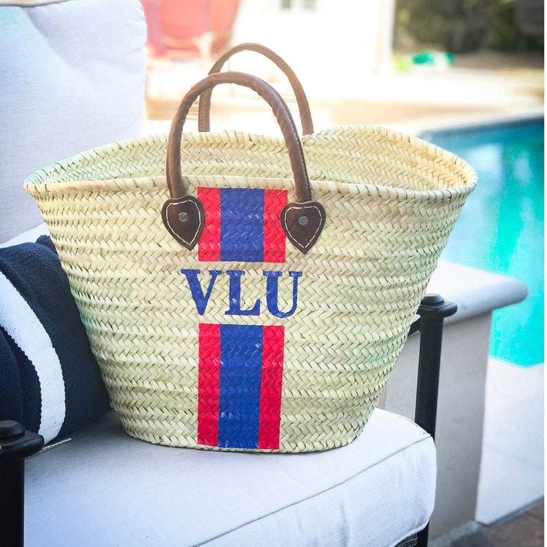 PINK Personalized Straw Bag Monogram Straw Beach Tote Painted Etsy