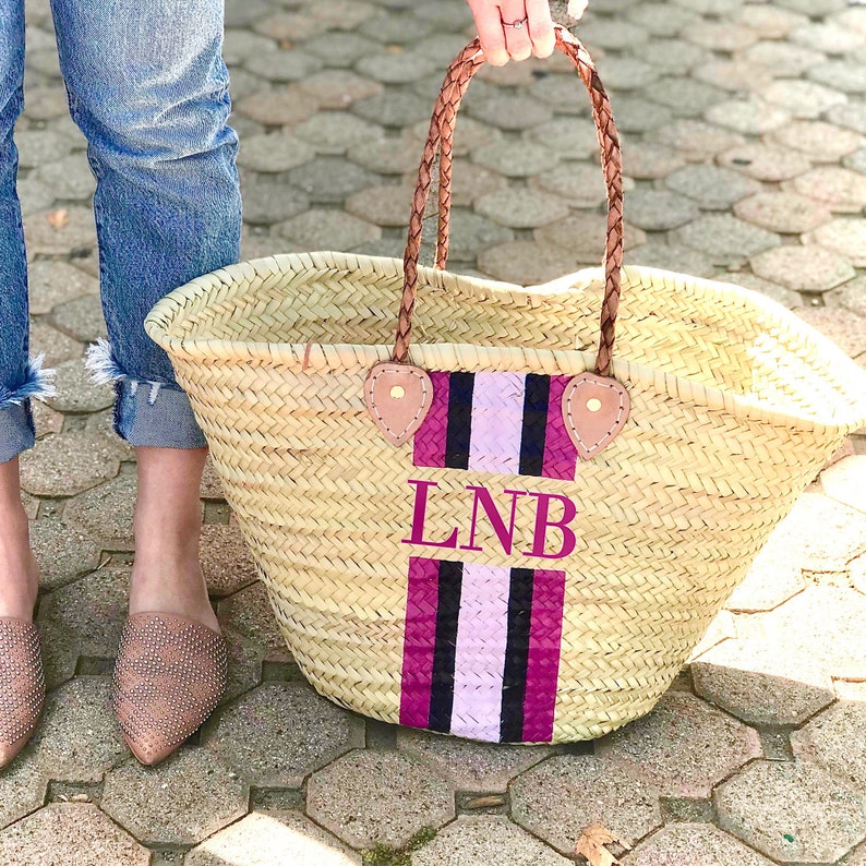 STRAW Beach Bag Pink Personalized Tote 5 Custom Painted Etsy